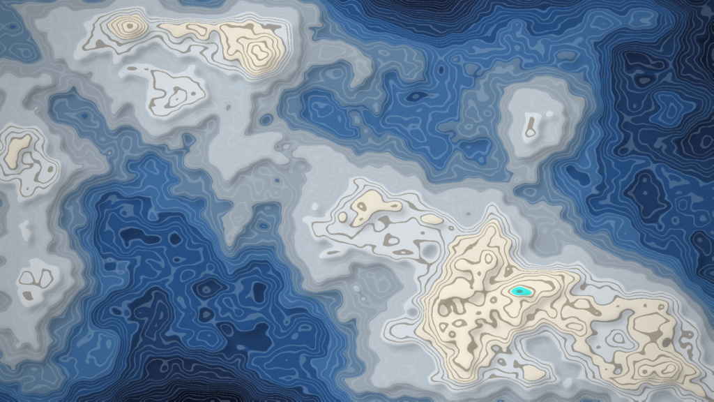 A topographical map in Kinavic leadership acceleration colors to acompany the article: Accelerating Value Creation Through Leadership: Putting Hard Numbers on the Soft Stuff
